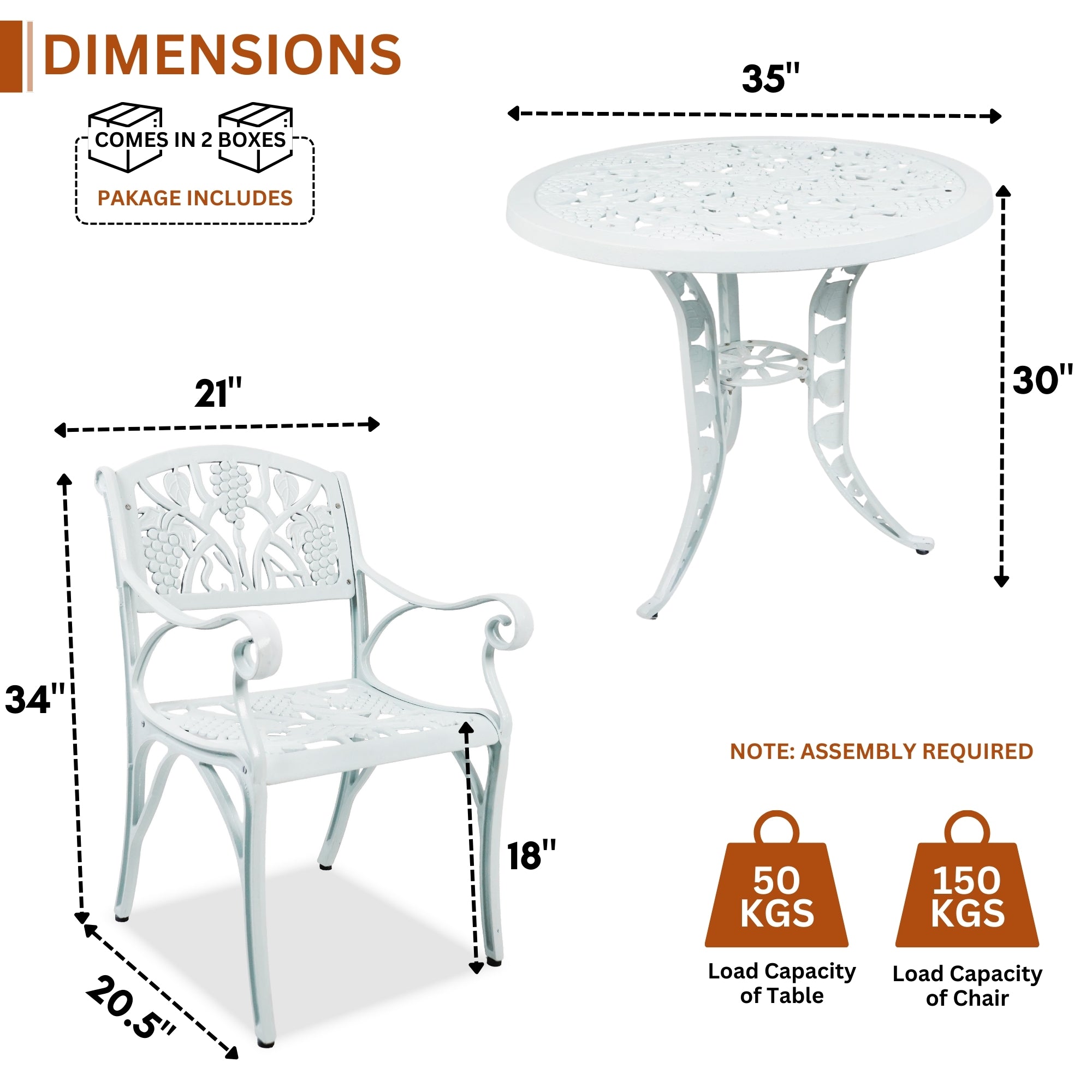 Outdoor 3-Piece Cast Aluminum Patio Bistro Set