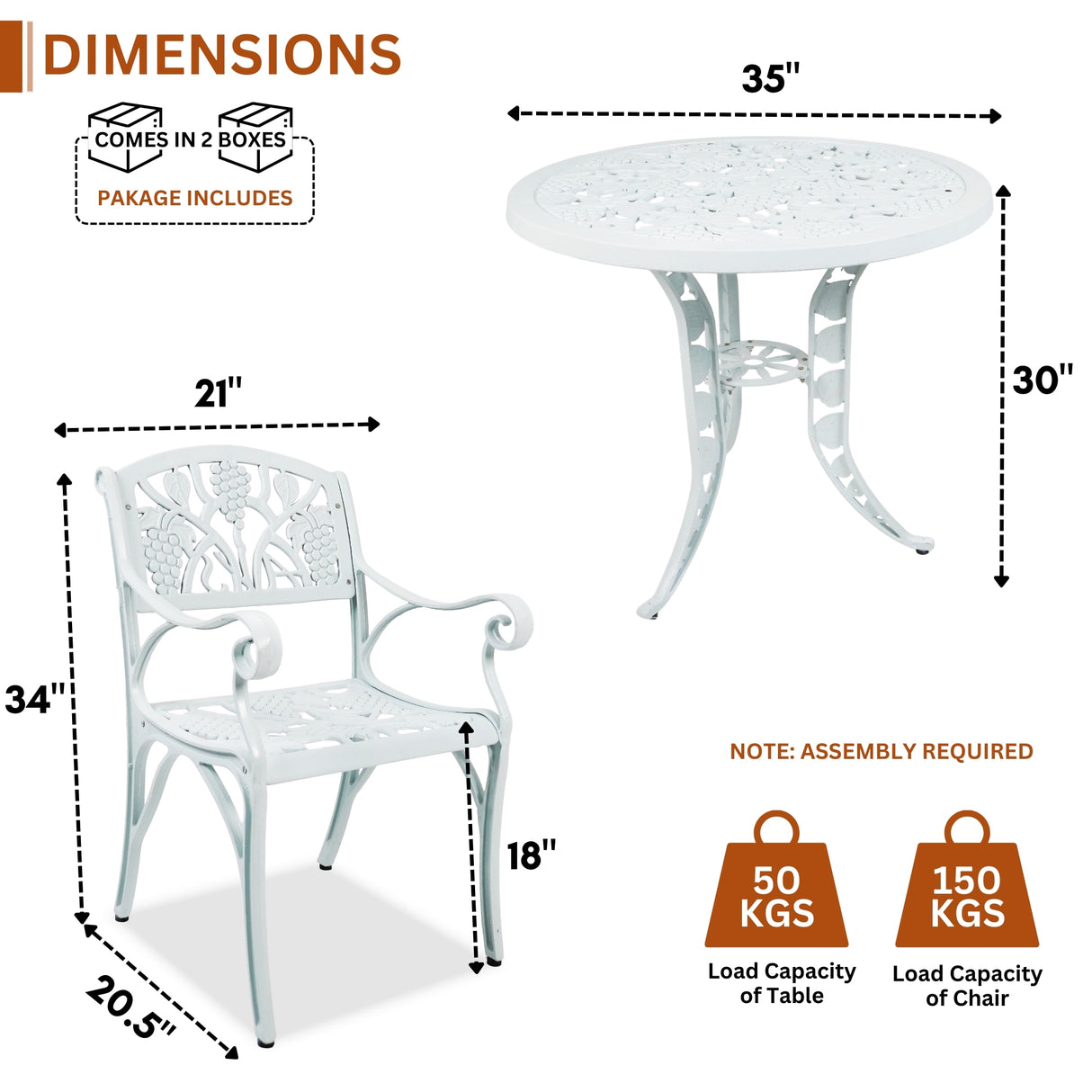 Outdoor 3-Piece Cast Aluminum Patio Bistro Set