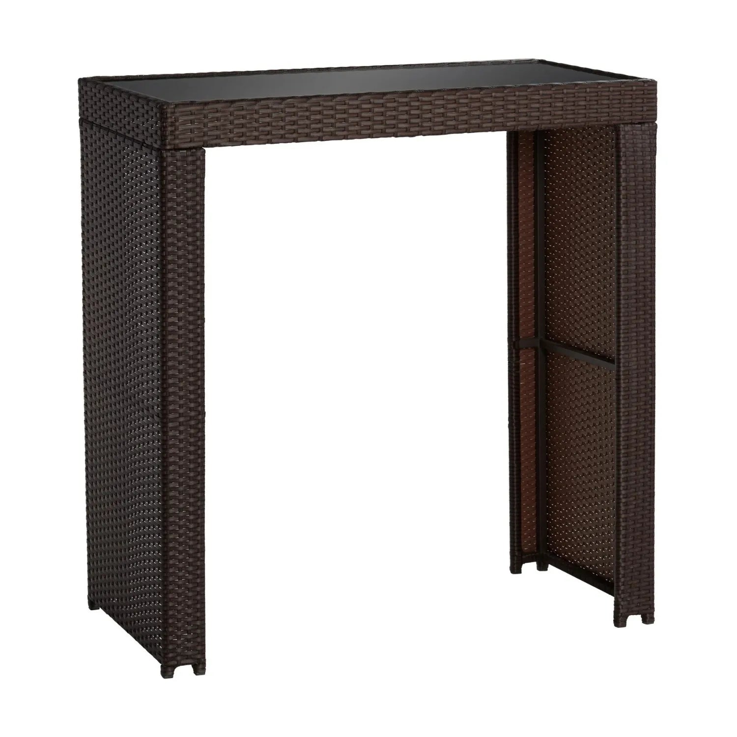 5-Piece Outdoor Rattan Wicker Bar Set with Glass Top Table