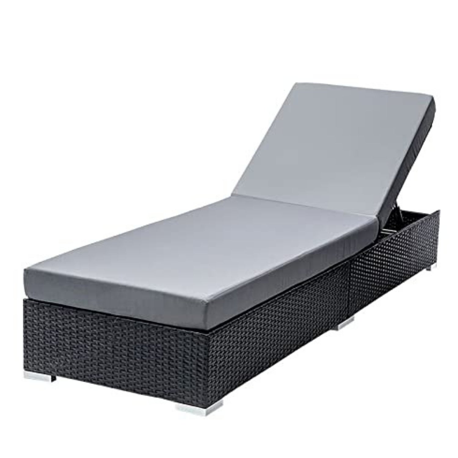 Outdoor All-Weather Rattan Wicker Lounger (Black & Grey)