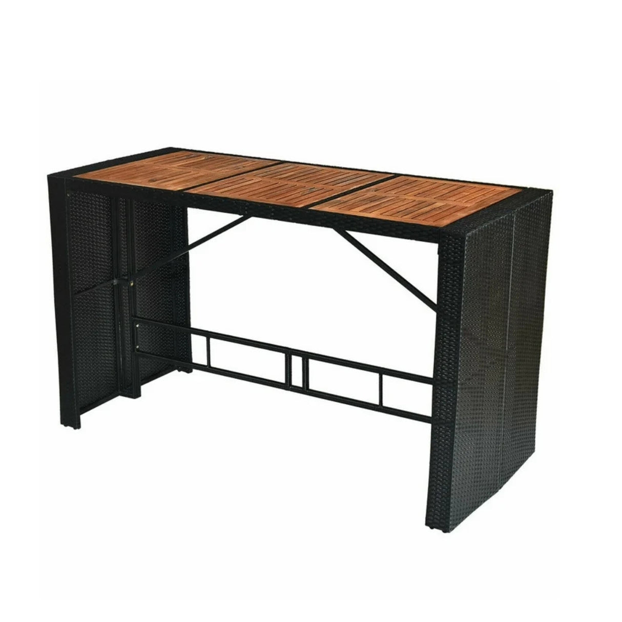 7-Piece Outdoor Rattan Wicker Bar Set with Wooden Top Table