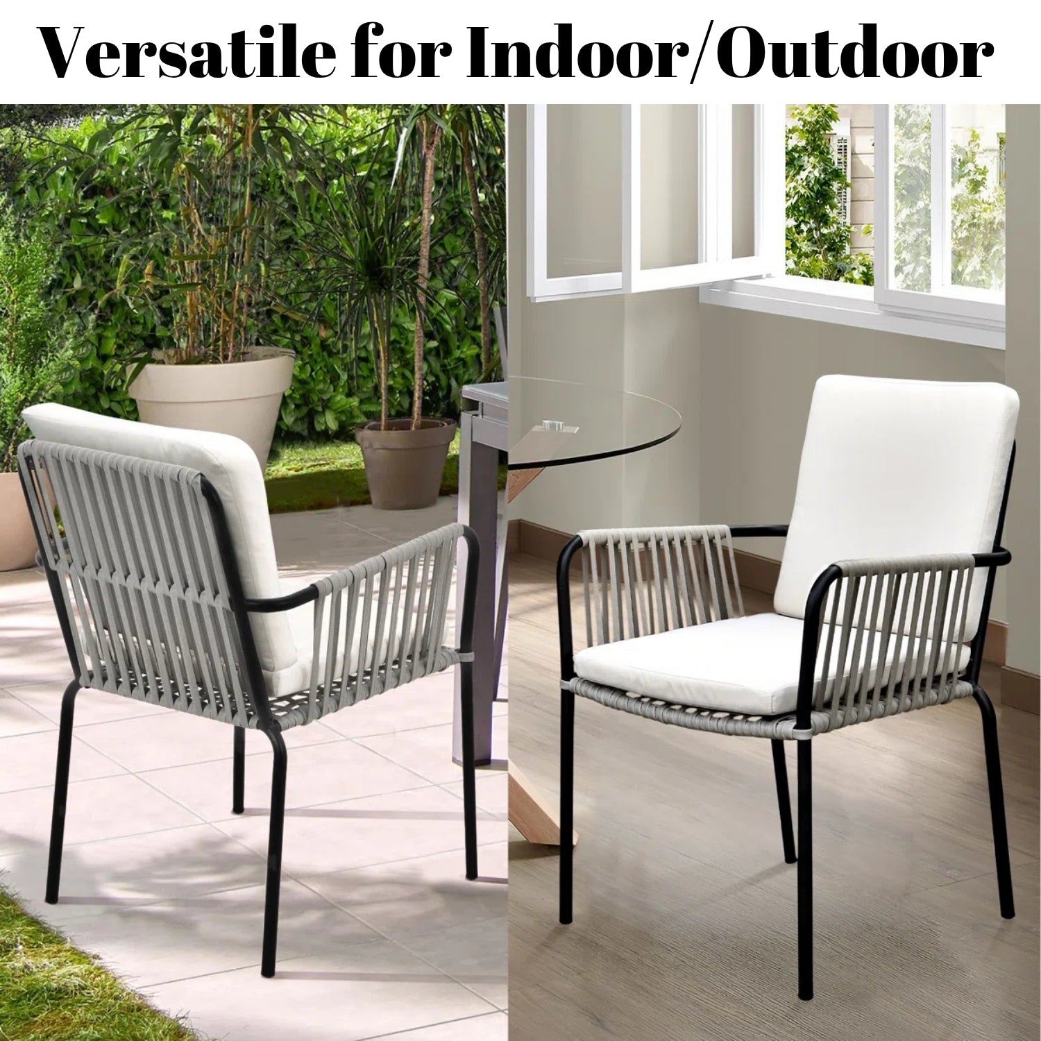 2-Piece Outdoor Rope Patio Dining Chairs