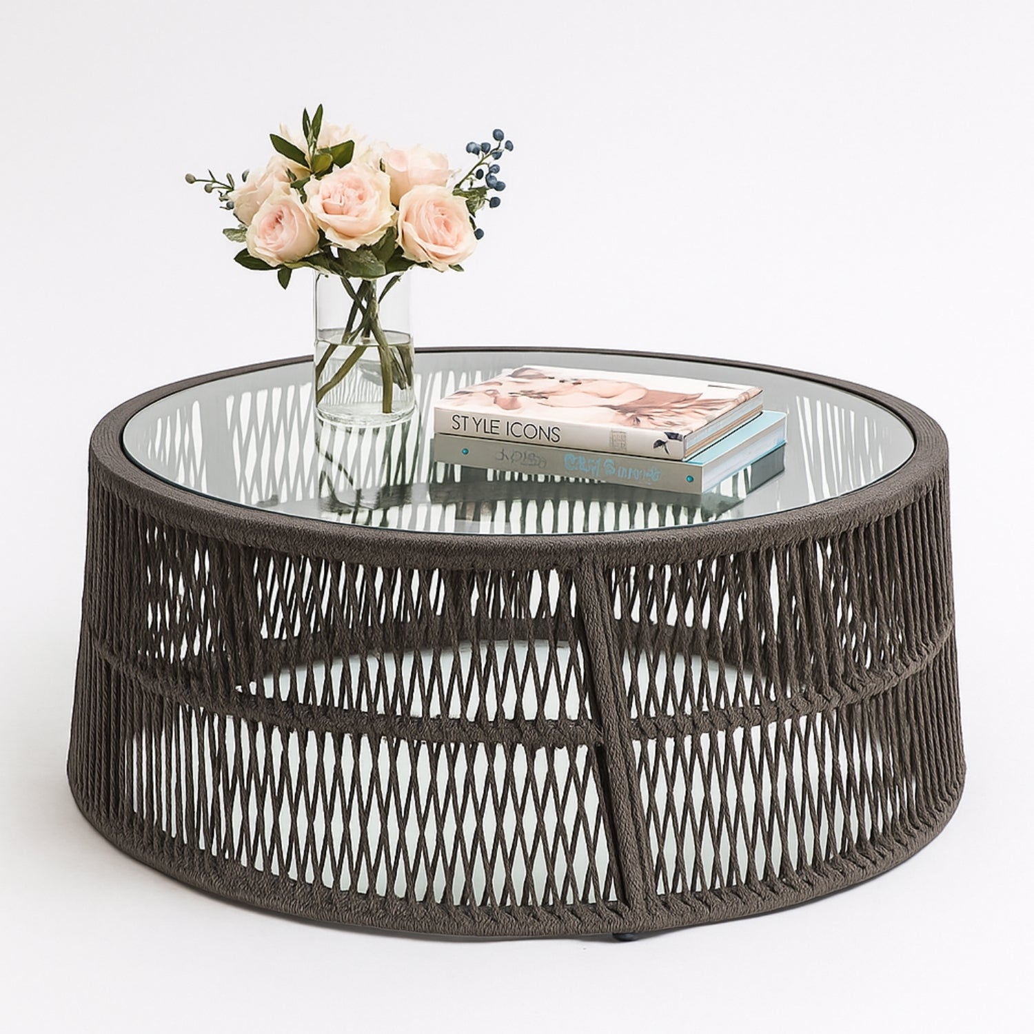 Outdoor Rope 4 Seater Sofa Set With Glass Top Tables