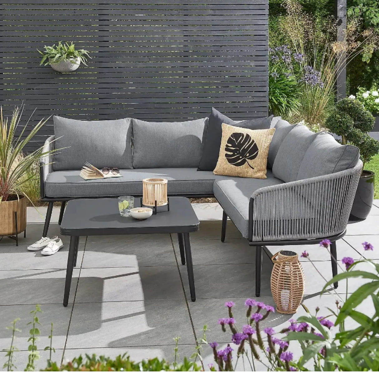 Outdoor Rope L-Shaped Conversation Sofa Set