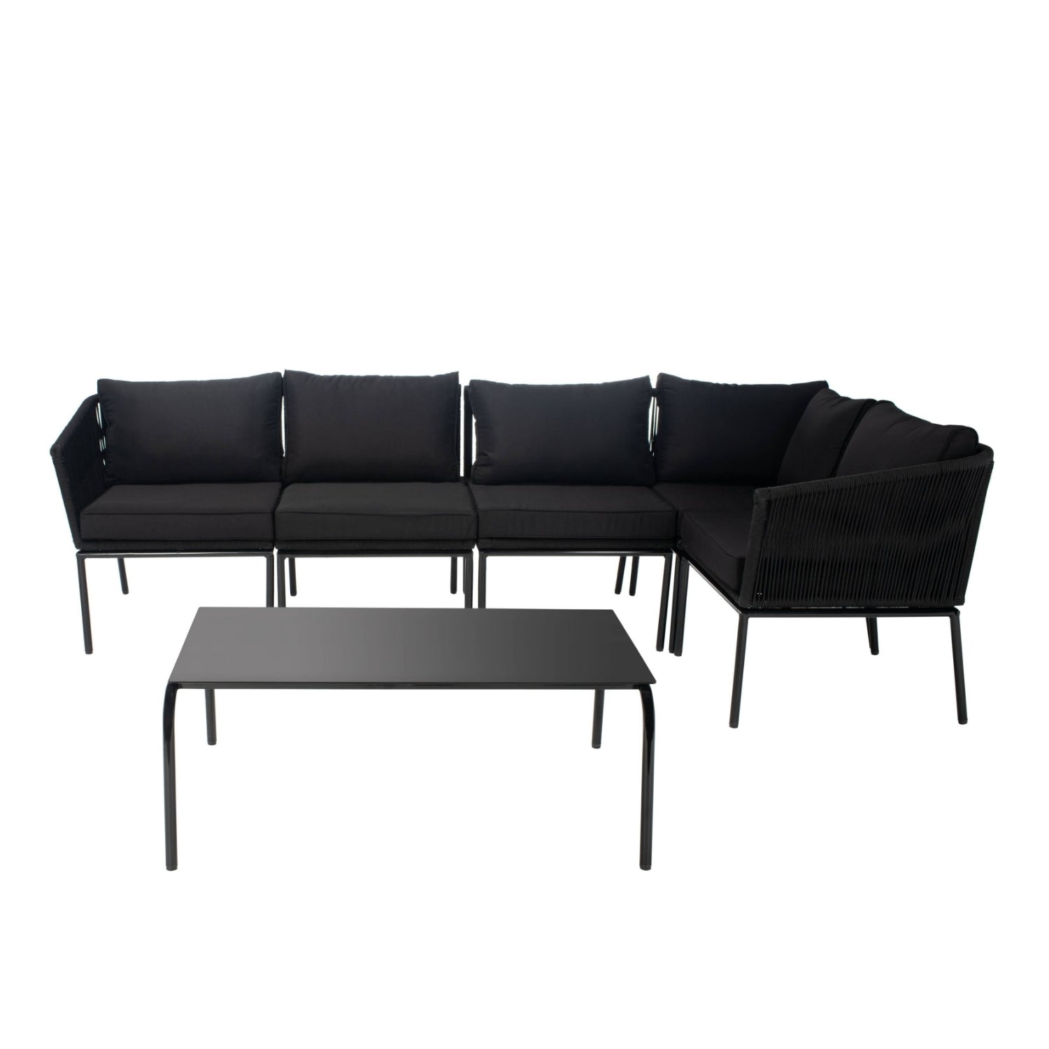 Outdoor Black Rope L-Shape All Weather Sectional Sofa Set