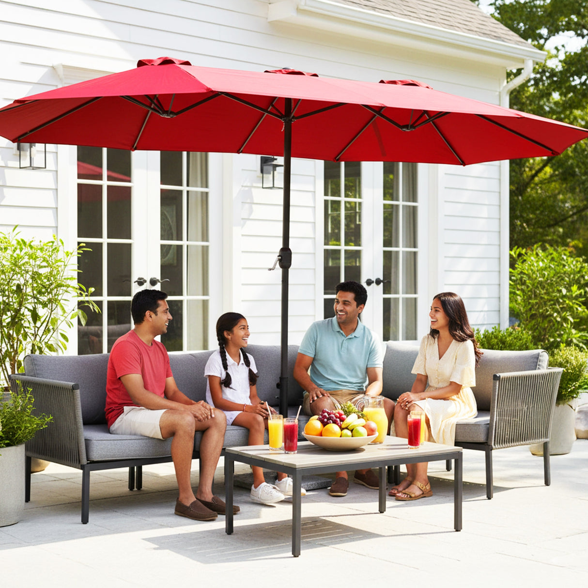 15FT Double-Sided Outdoor Patio Umbrella with Granite Base (Maroon)