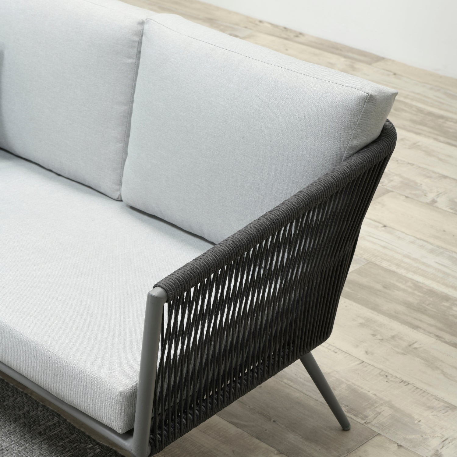 5-Seater Outdoor Rope Patio Sofa Set with Glass Top Tables (Black & Grey)