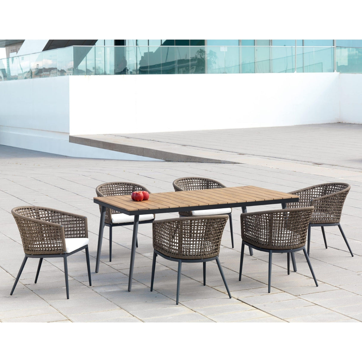 7-Piece Outdoor Patio Dining Set With Wooden Tabletop