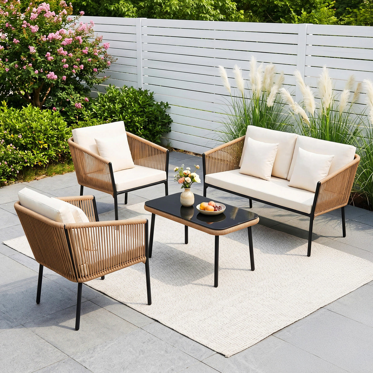 Outdoor 4 Seater Rope Sofa Set