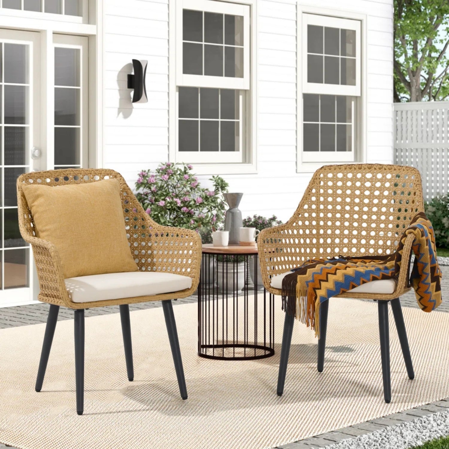 2-Piece Outdoor Rattan Wicker Patio Dining Chairs