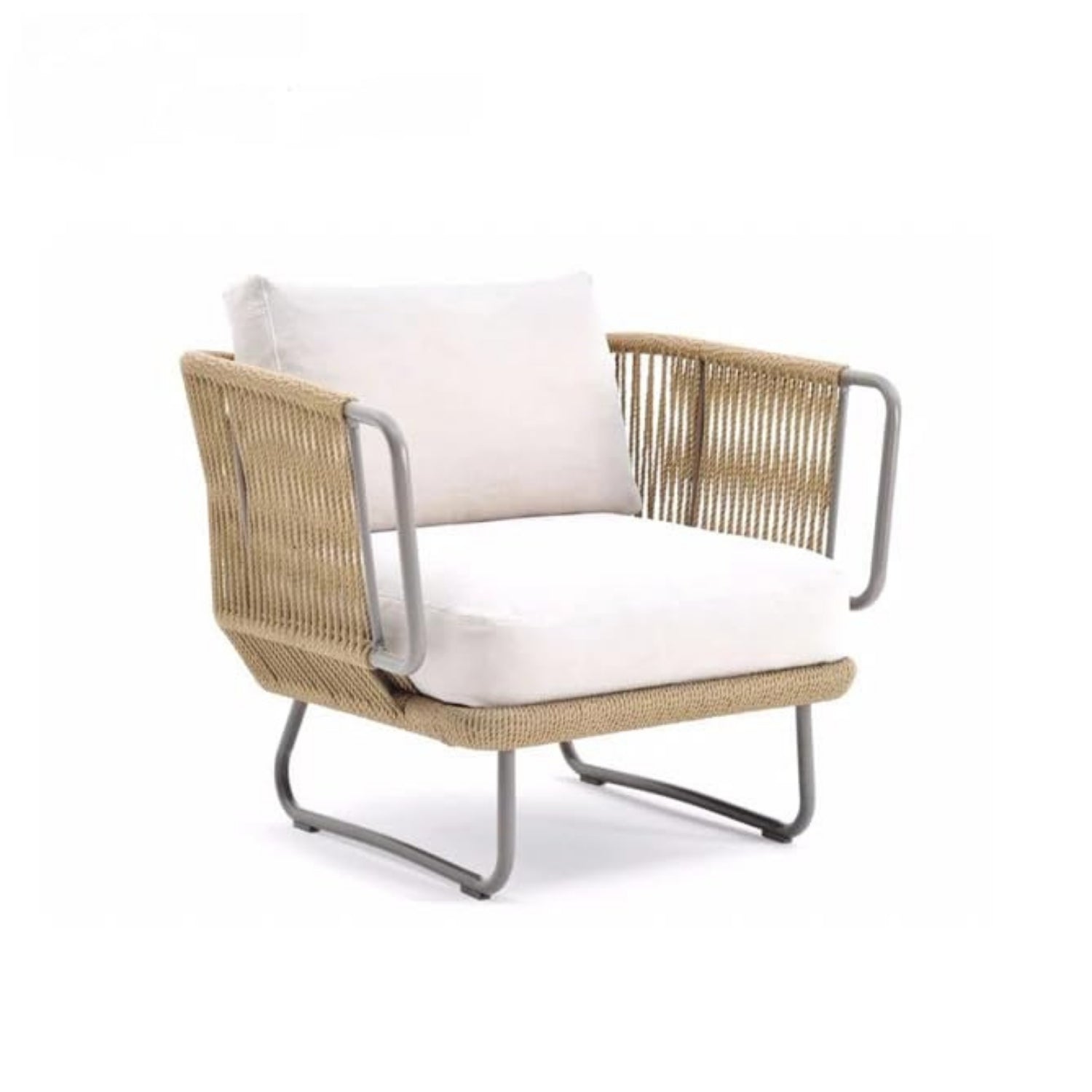 Outdoor 5pcs All-Weather Rope Sofa Set with Cushions (Beige & White)