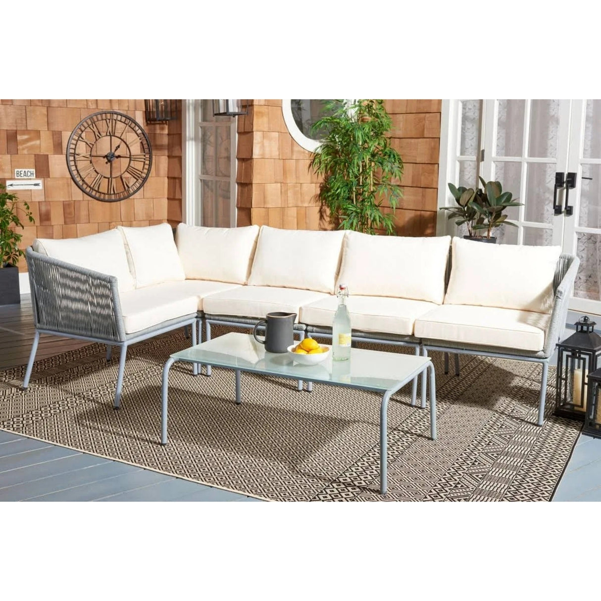 Outdoor Grey Rope L-Shape All Weather Sectional Sofa Set