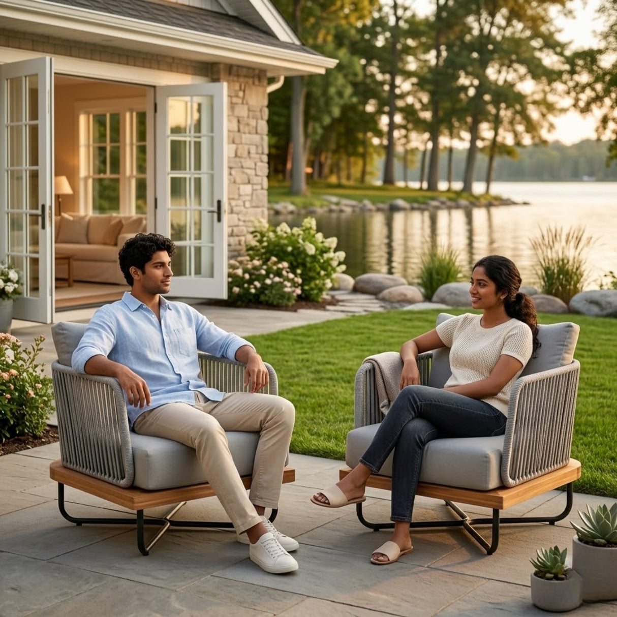 Premium All-Weather Outdoor Rope Sofa Chairs Set (Grey)