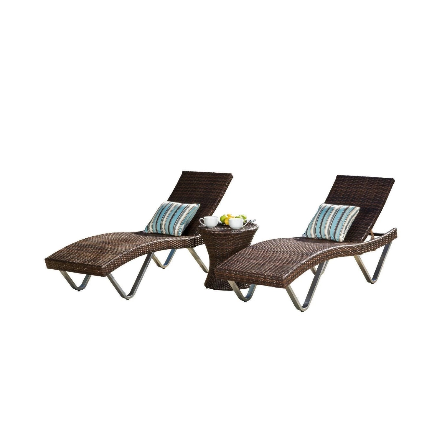Outdoor Rattan Wicker Lounge Chairs Set of 2 with Matching Side Table