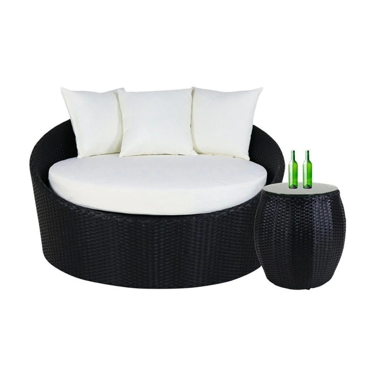 Outdoor Rattan Wicker Daybed with Glass Top Table