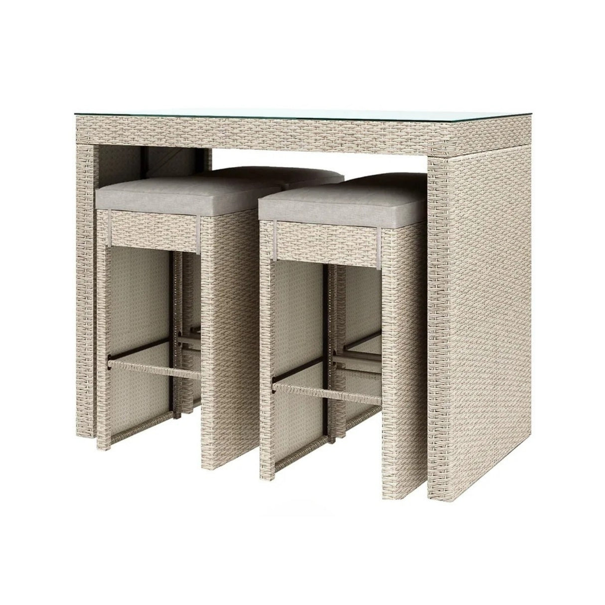 5-Piece Outdoor Rattan Wicker Bar Set with Glass Top Table