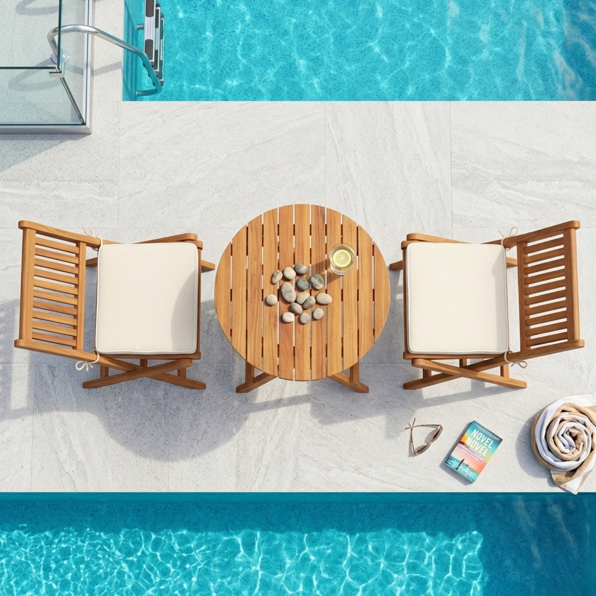 Acacia Wood Foldable Outdoor Bistro Set – 2 Chairs & Round Table