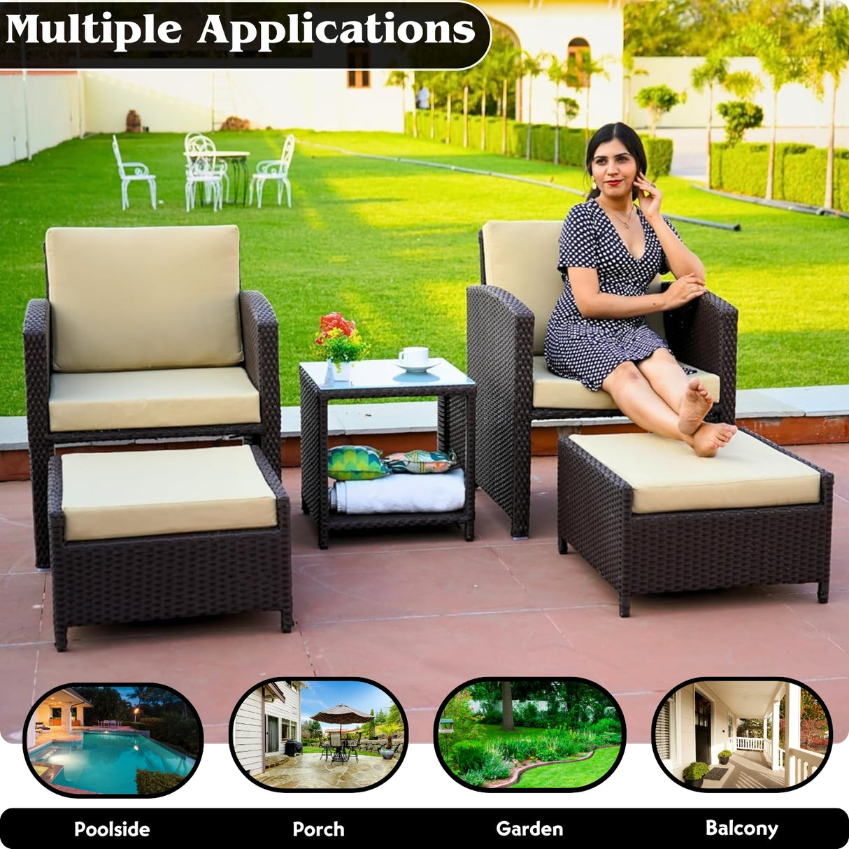 Outdoor 5 Piece Patio Wicker All Weather Sectional Furniture Set