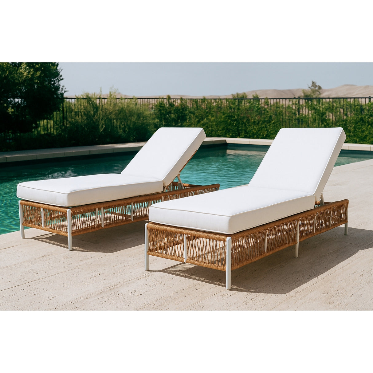 Outdoor Rope Lounge Chairs Set of 2 with Thick Cushions