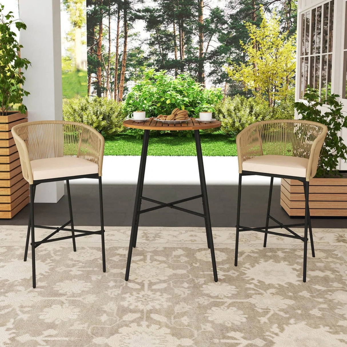 Premium Outdoor Rope Bar Set With a High-Top Round Table