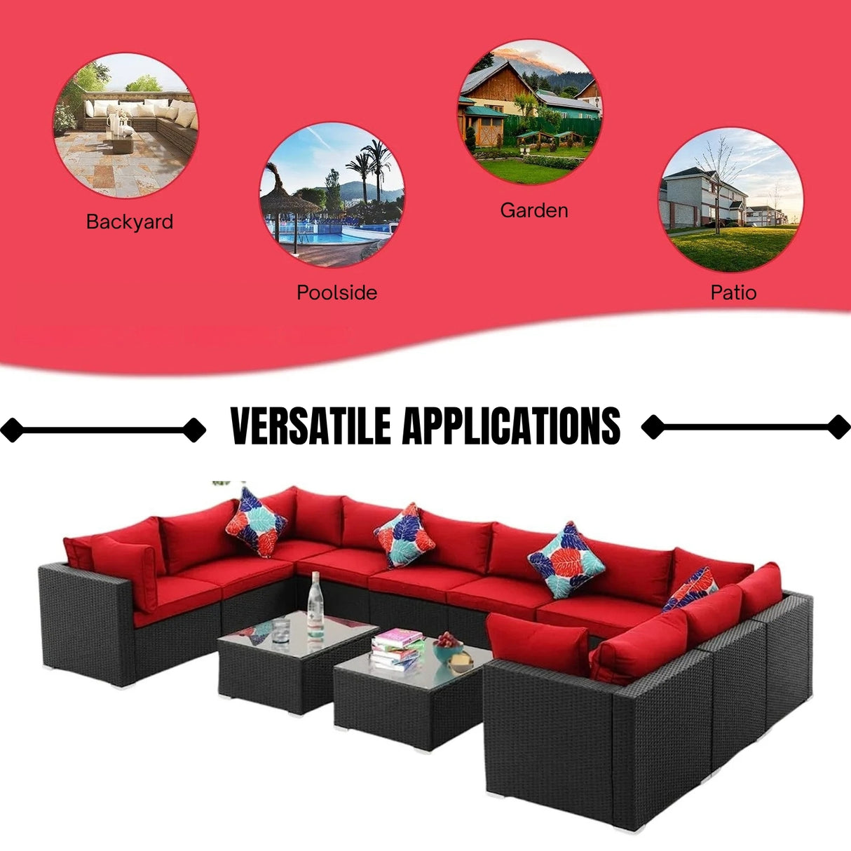 6-Piece Outdoor Wicker Sofa Set (Black/Red)