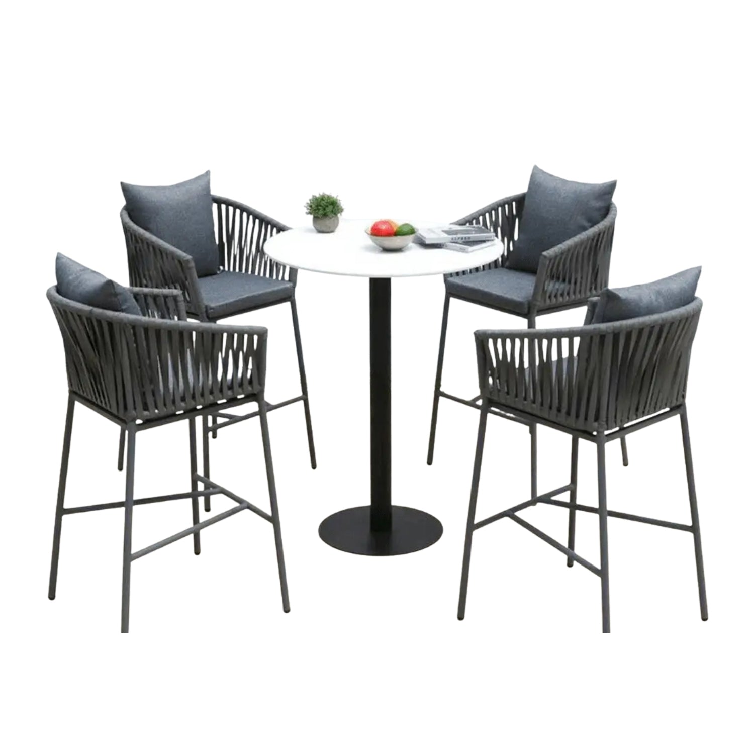 Outdoor Rope 5-Piece Bar Set With a High-Top Round Table