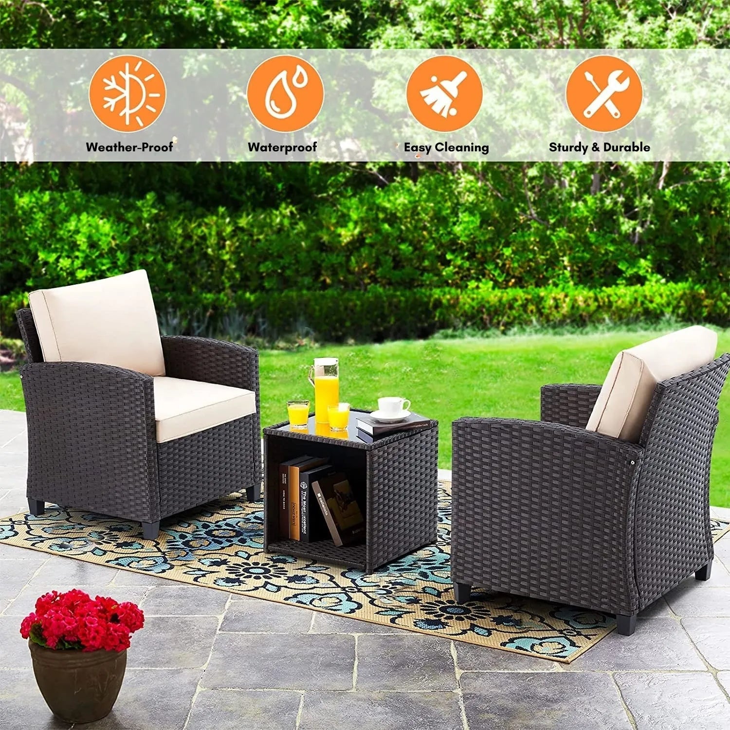 3-Piece Outdoor Rattan Wicker Patio Set