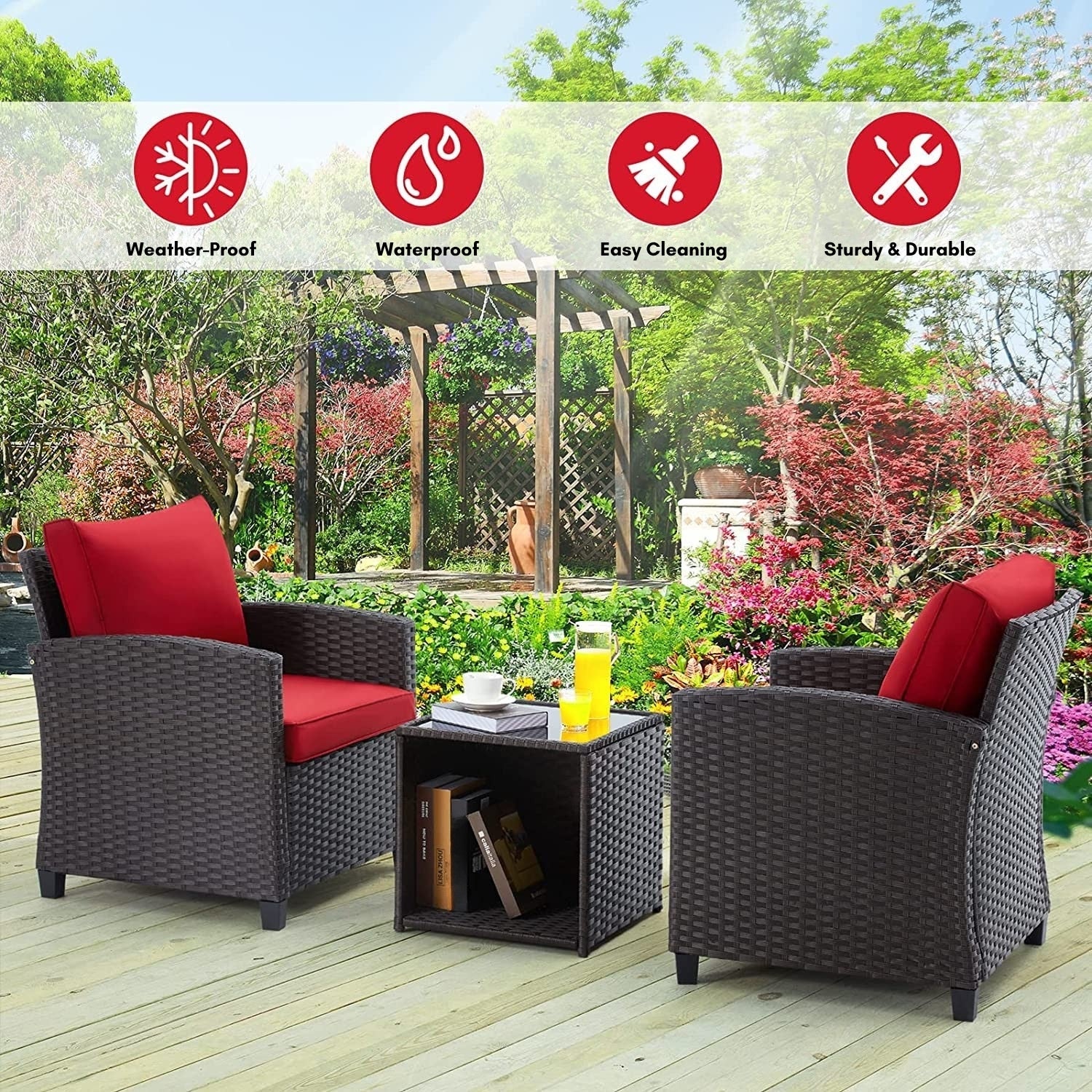 3-Piece Outdoor Rattan Wicker Patio Set