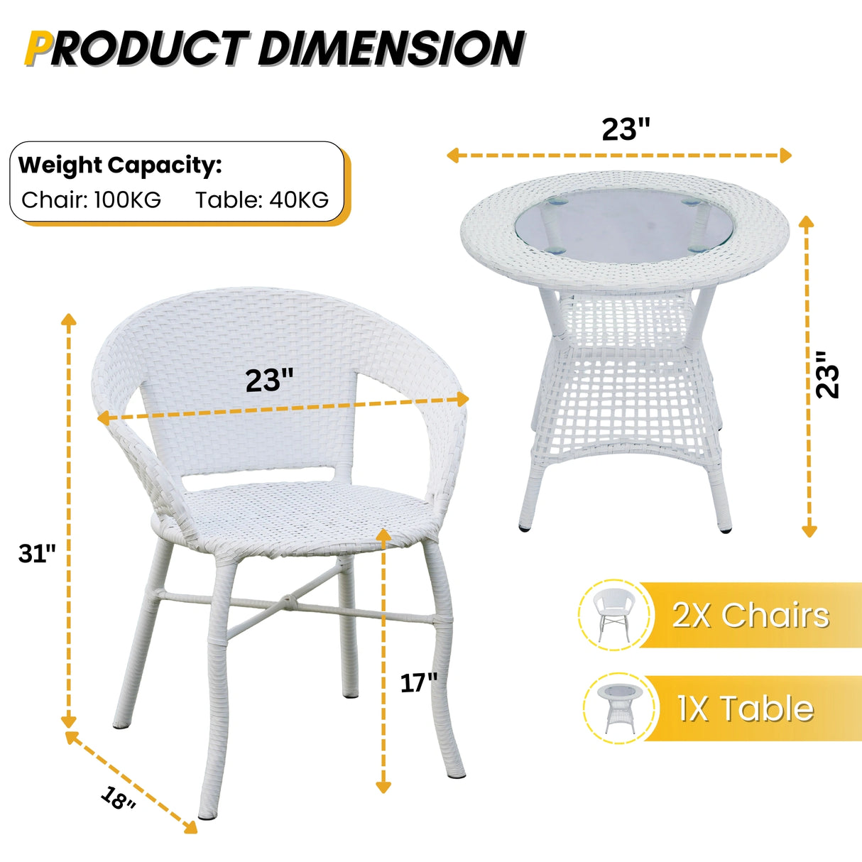 3-Piece Outdoor Rattan Wicker Patio Bistro Set