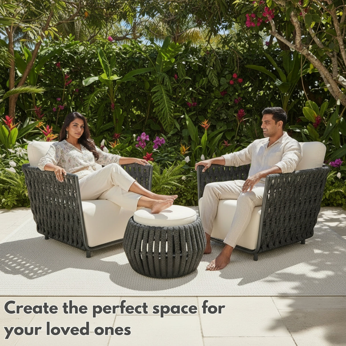 Outdoor Rope 3-Piece Patio Sofa Set (Grey & Off-White)