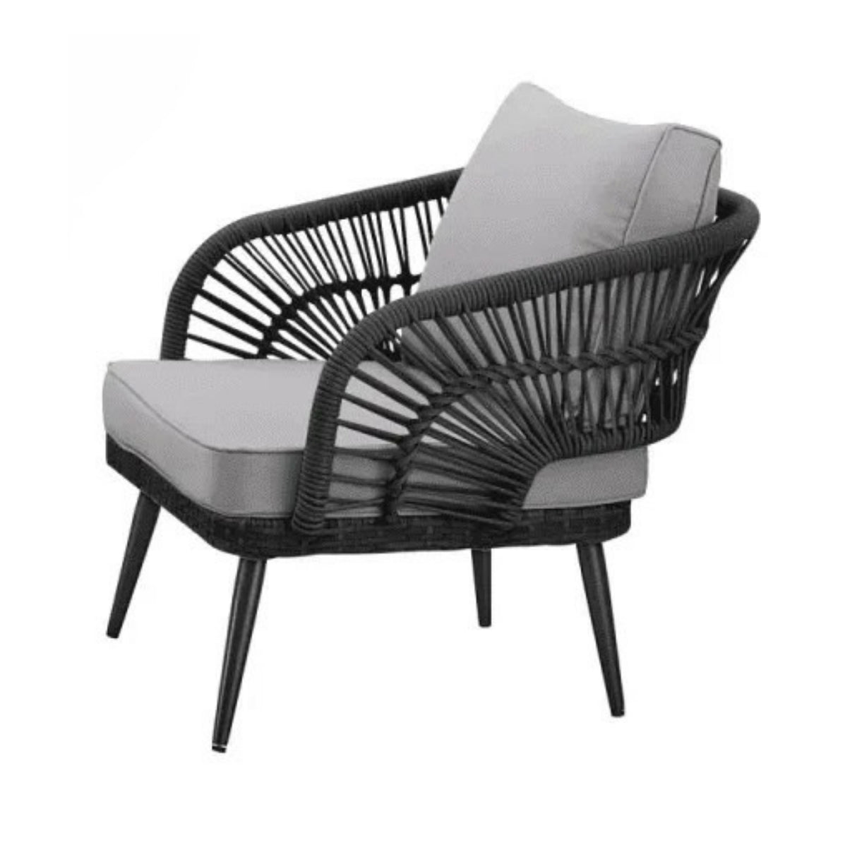 Outdoor Rope 4-Piece Patio Sofa Set with Glass Top Table (Black/Light Grey)