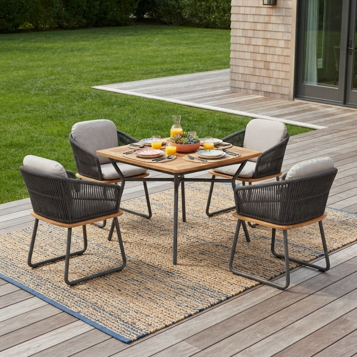 5-Piece Outdoor Patio Dining Set With Wooden Tabletop