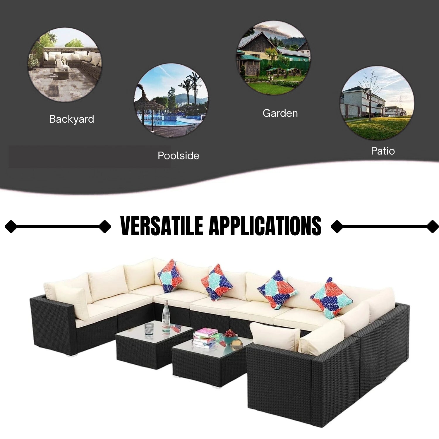 6-Piece Outdoor Wicker Sofa Set (Black/Cream)