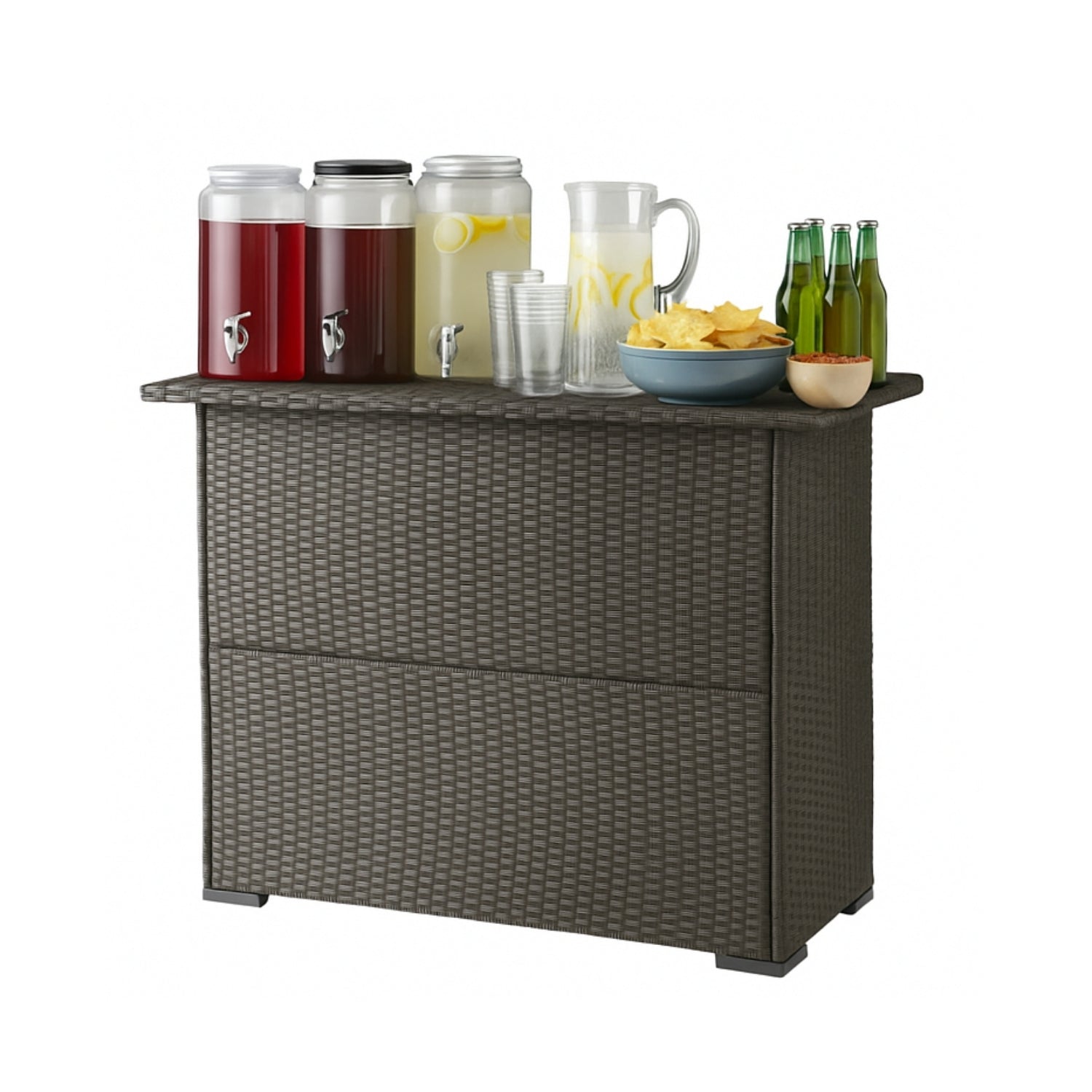 7-Piece Outdoor Rattan Wicker Bar Set with Wicker Top Table