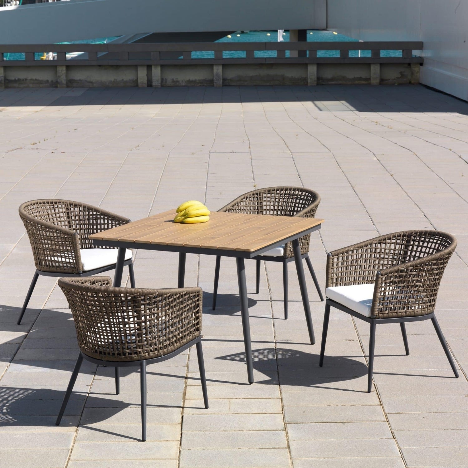 5-Piece Outdoor Patio Dining Set With Wooden Tabletop