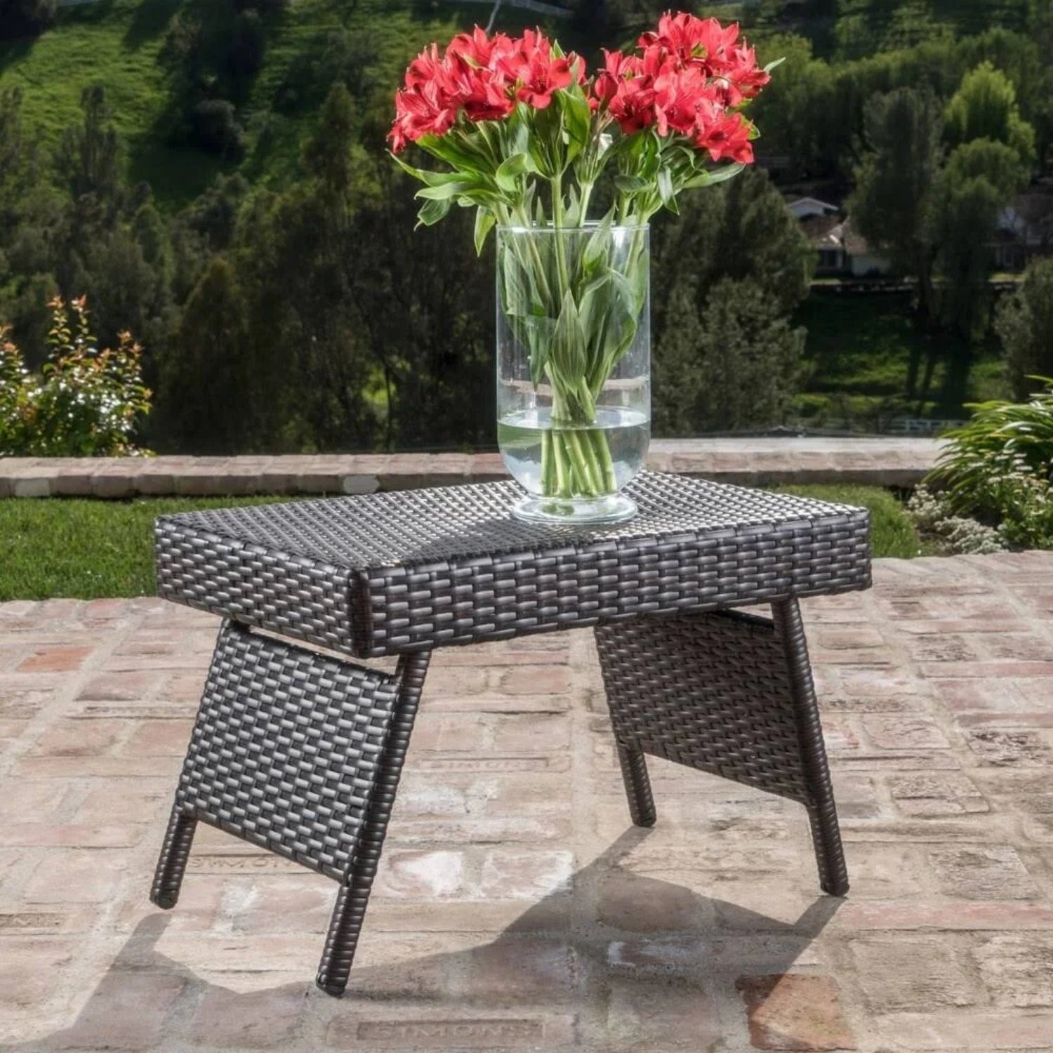 Outdoor All-Weather HDPE Wicker Rattan Sunlounger Recliner with Side Table