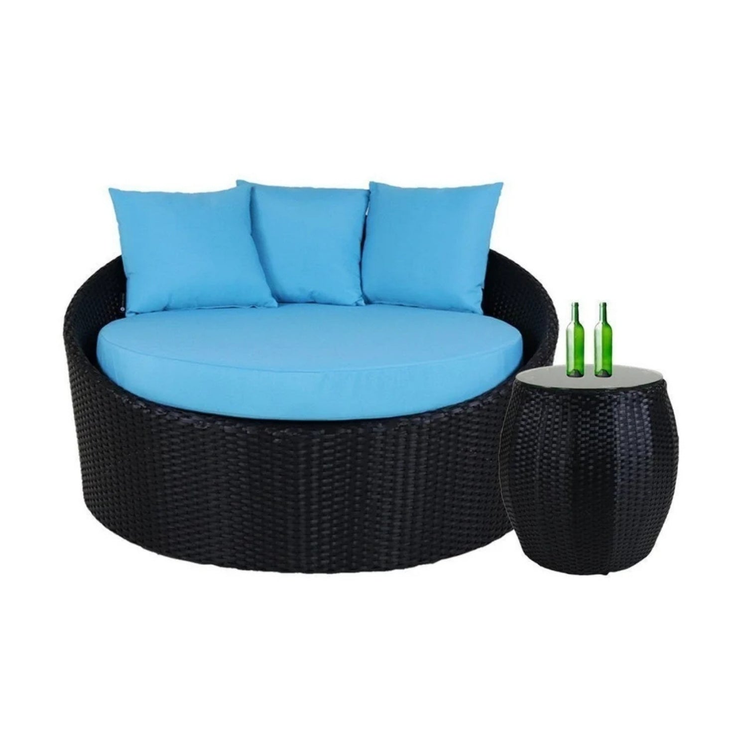 Outdoor Rattan Wicker Daybed with Glass Top Table