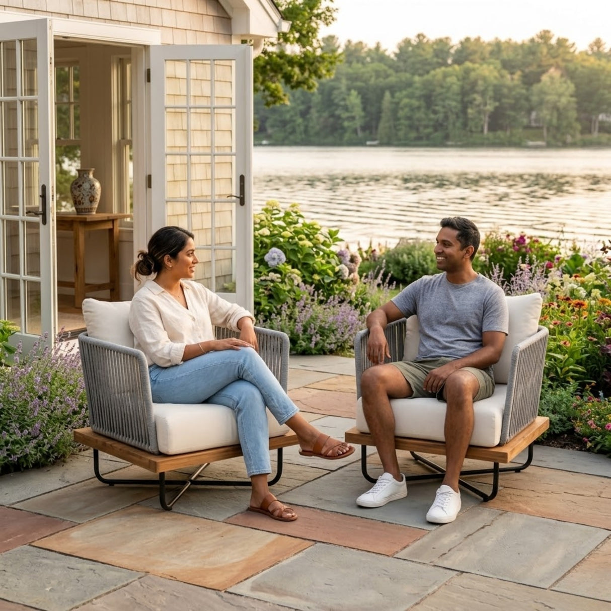 Premium All-Weather Outdoor Rope Sofa Chairs Set (Grey & Cream)