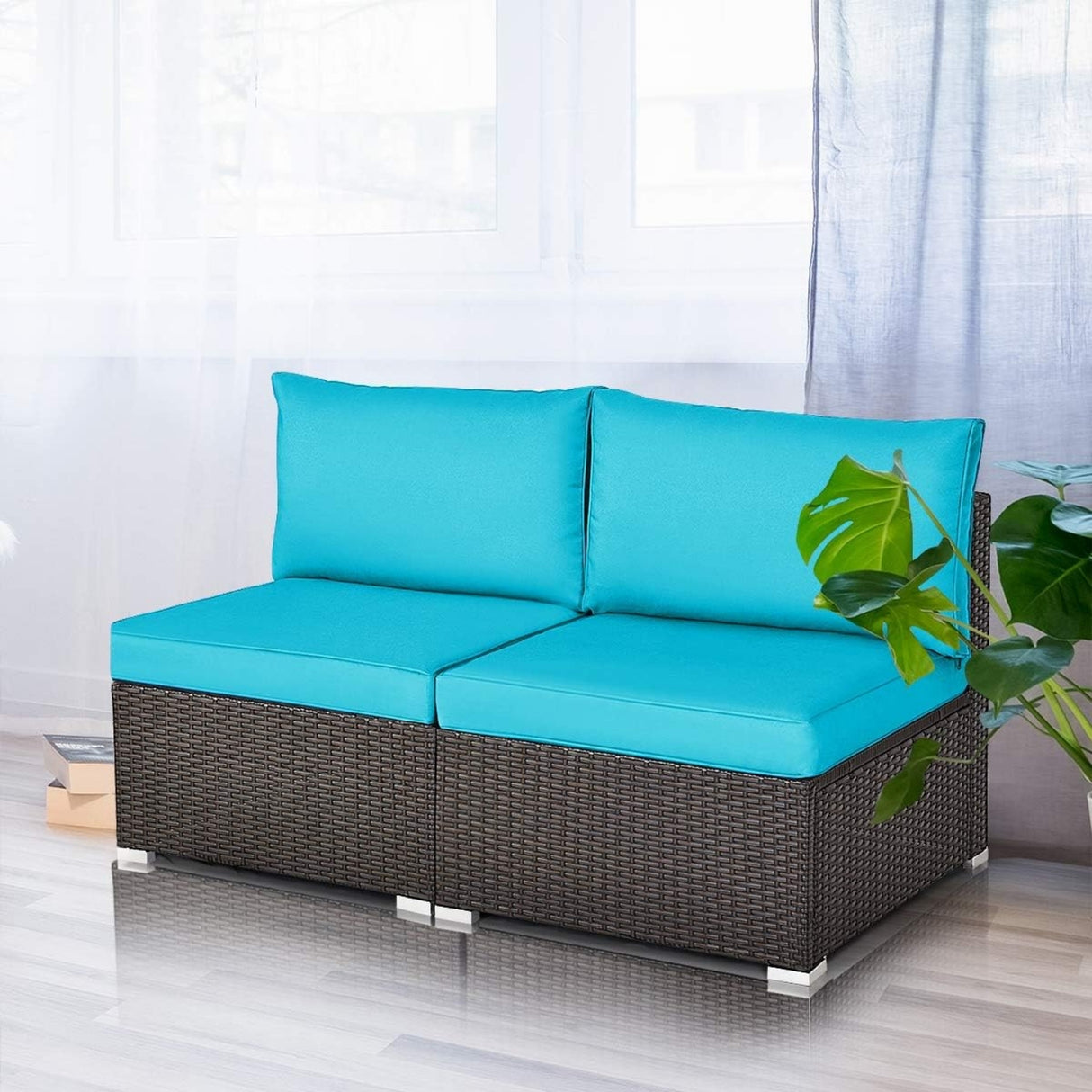 2-Piece Outdoor Wicker Armless Sofa