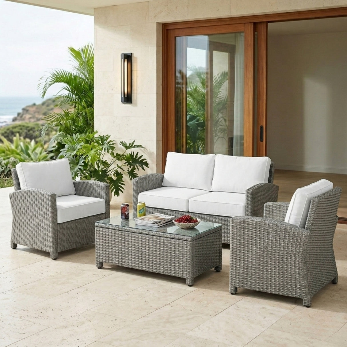 4 Pieces Patio Furniture Set, Outdoor Sectional Sofa