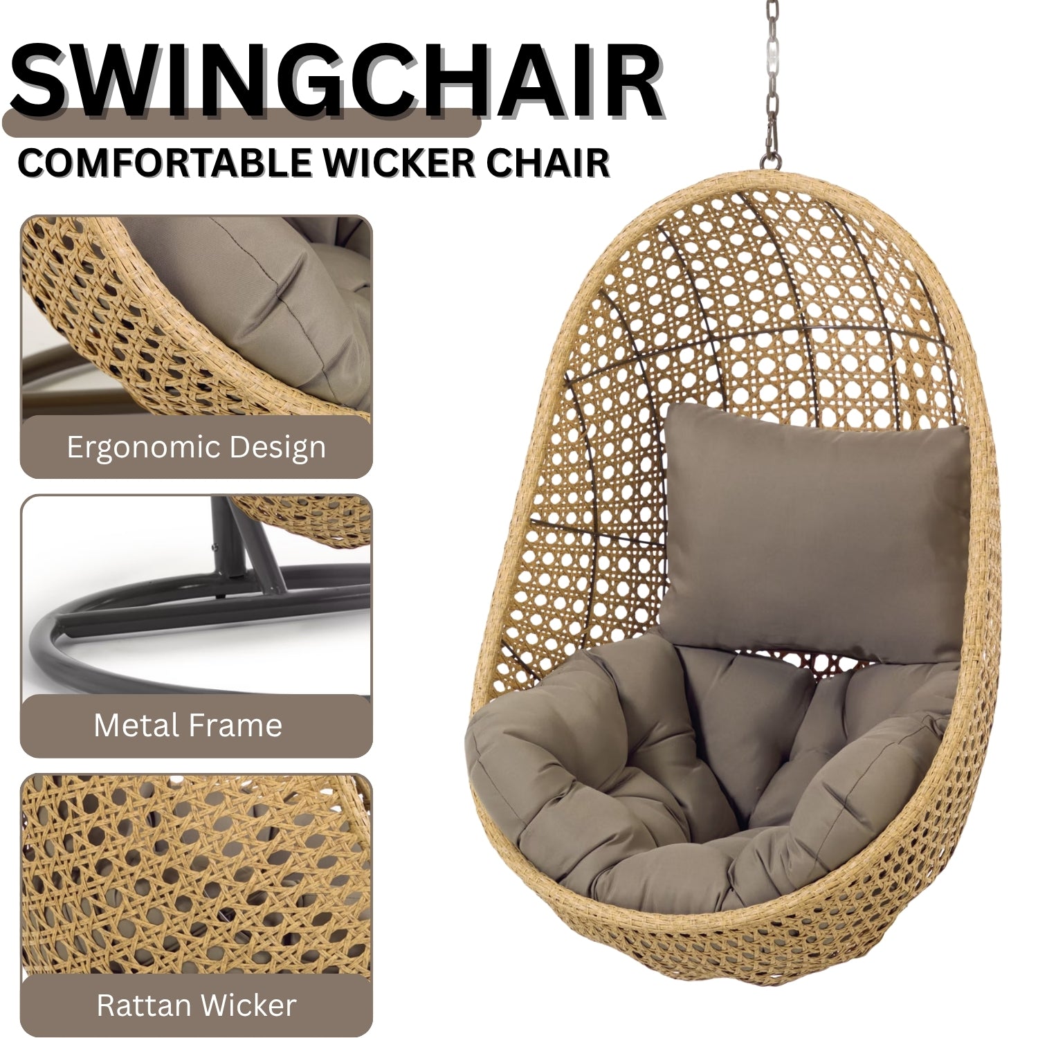 Hanging Egg Swing Chair (Beige and Dark Grey)