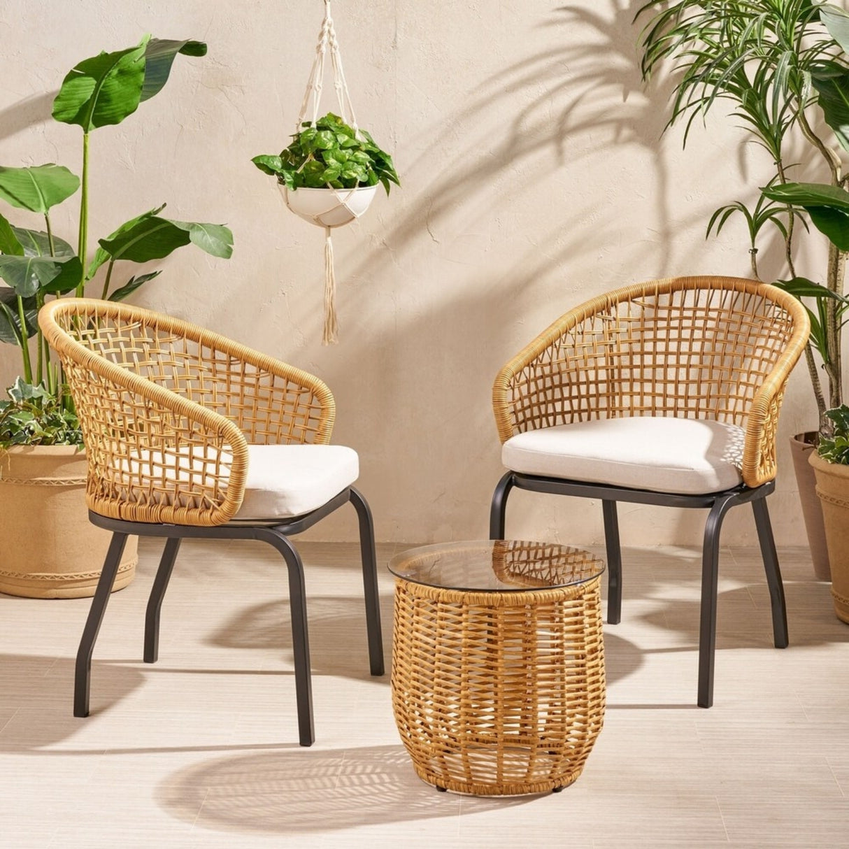 3 Piece Garden Outdoor Rope Patio Set