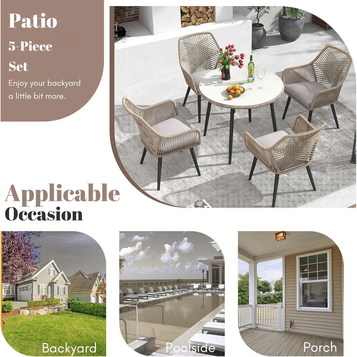 5-Piece Outdoor Rope Patio Dining Set