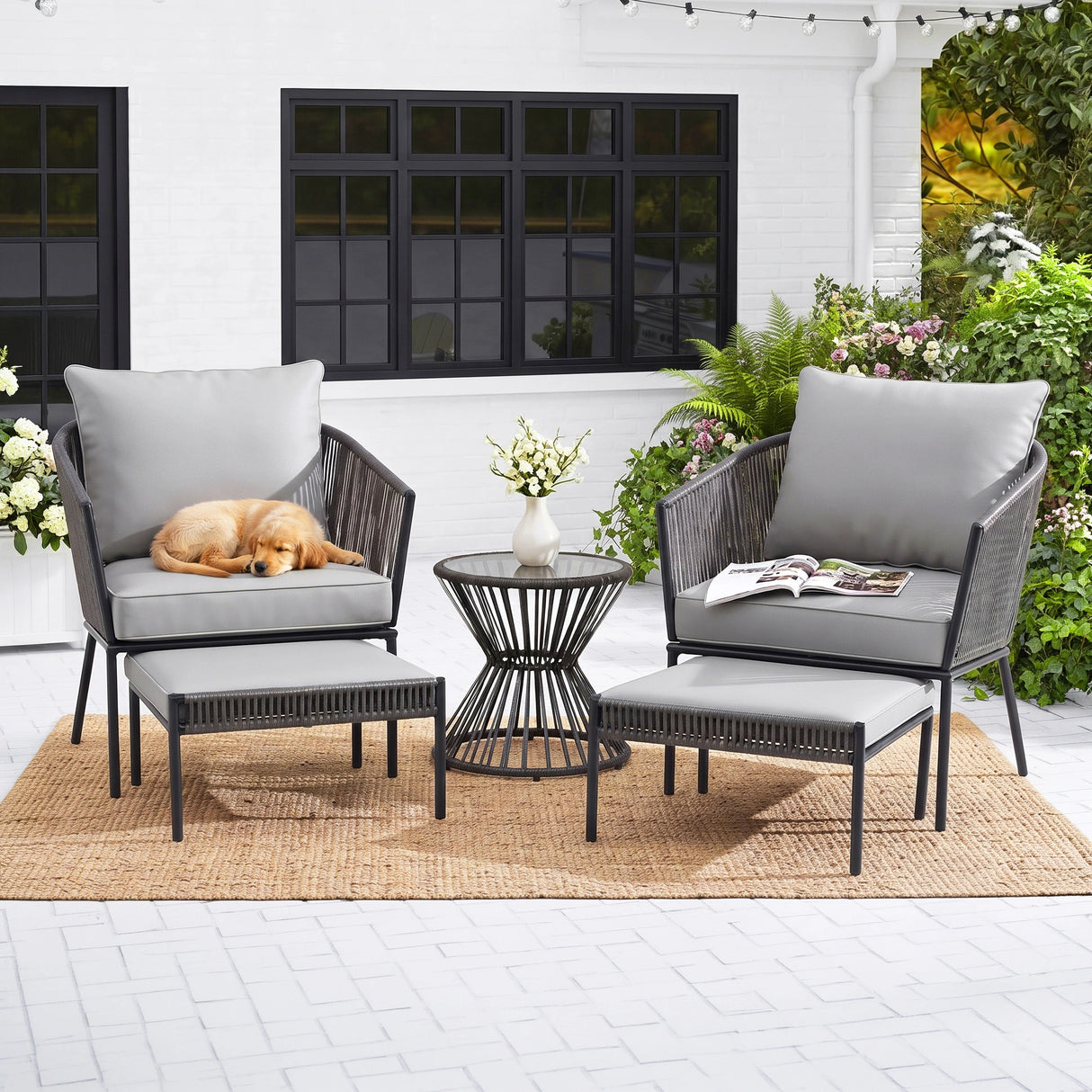 Outdoor 5 Piece Rope Patio Sofa Set (Grey)