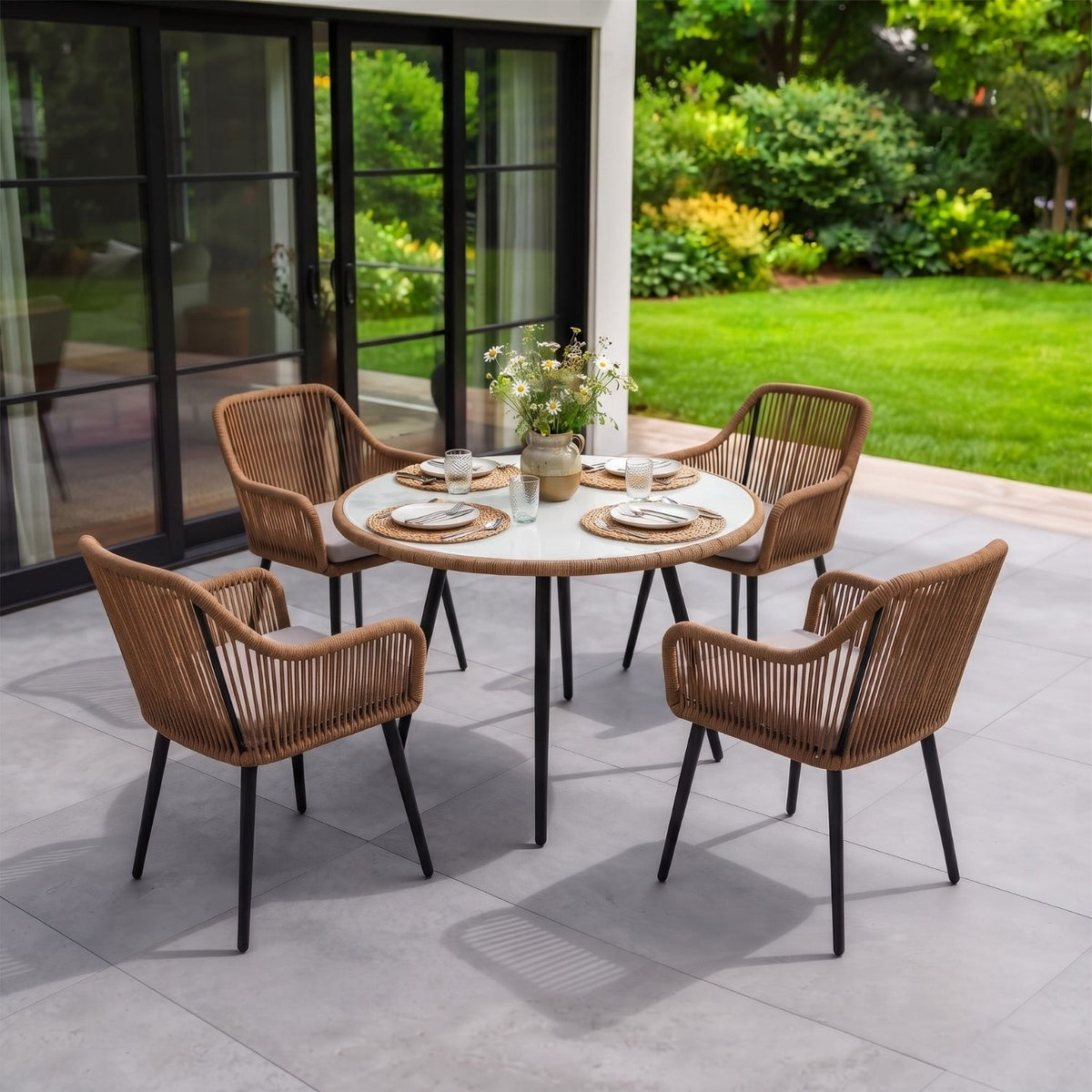 5-Piece Outdoor Rope Patio Dining Set