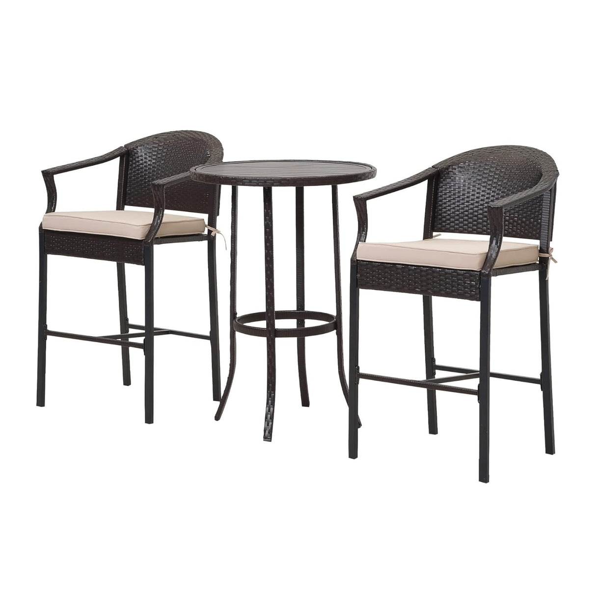 Outdoor Rattan Wicker Bar Set with Round Table