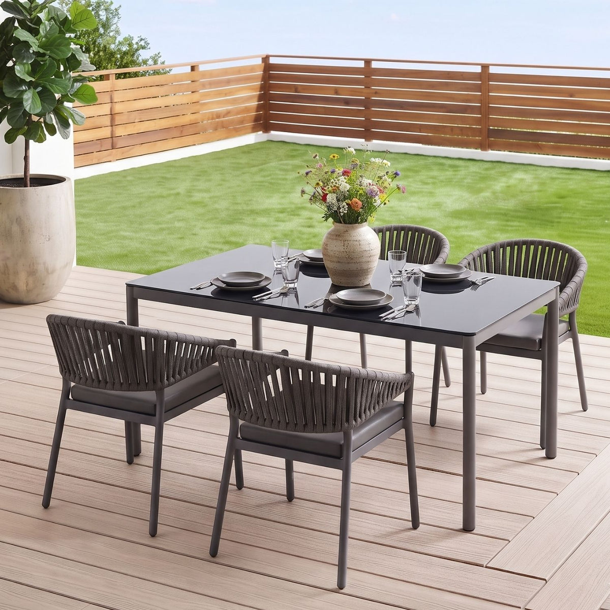 All Weather Resistant 5-Piece Outdoor Dining Set (Grey)
