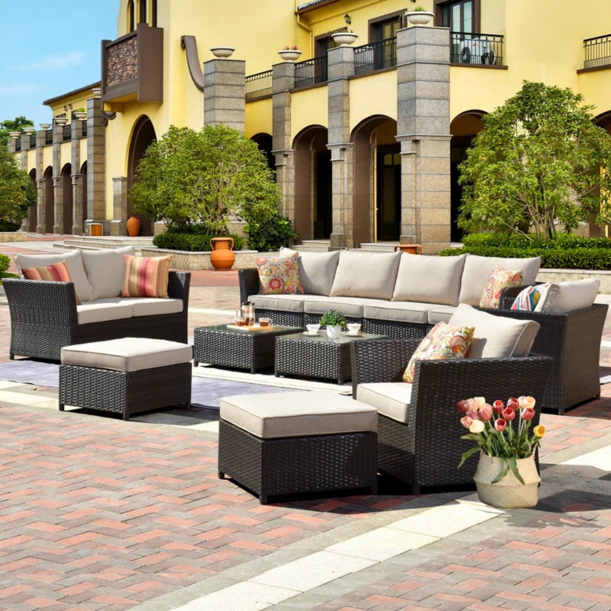 Outdoor Wicker 10 Seater Sectional Sofa Set