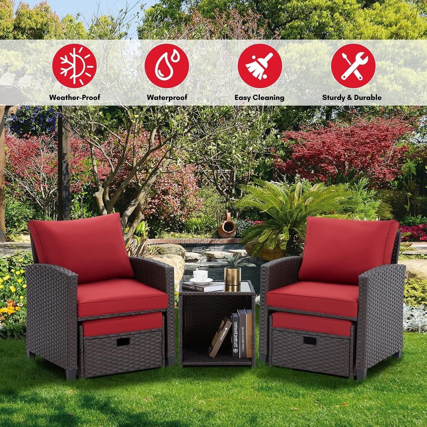 5 Piece Outdoor Patio Wicker Furniture Set