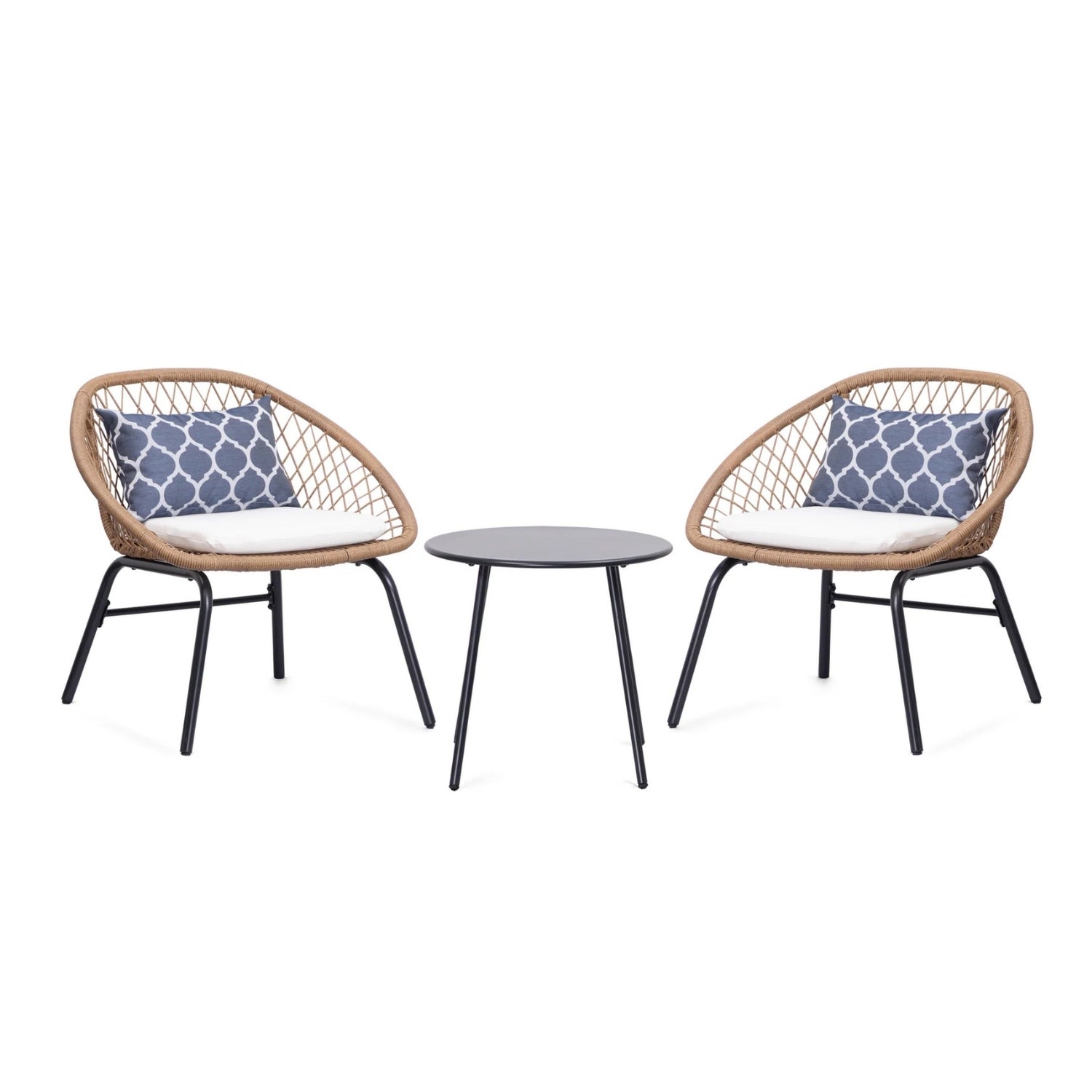 Outdoor Wicker 3-Piece Patio Set (Beige & White)